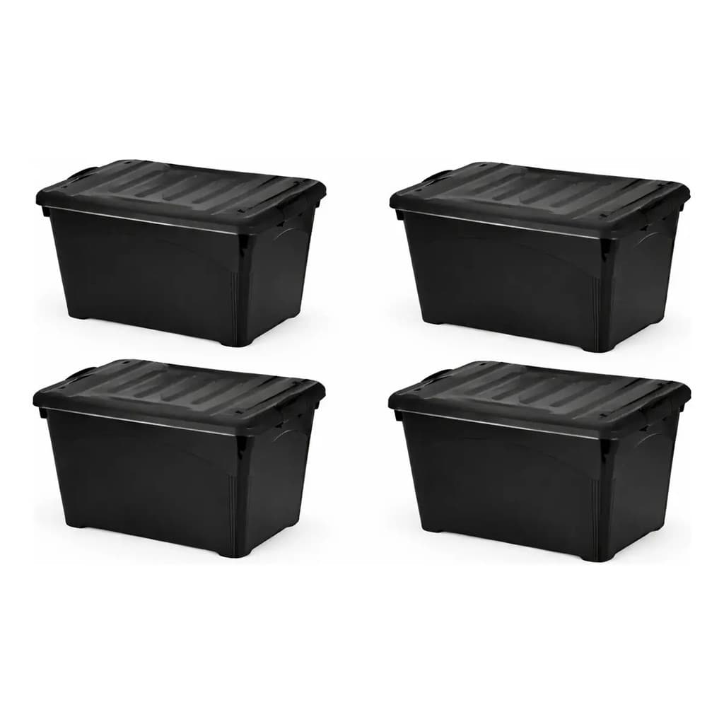 Kit Caixas Organizadoras 25L com Travas Rodinhas Empilháveis Plástico Resistente Quarto Closet Escritório Casa Multiuso