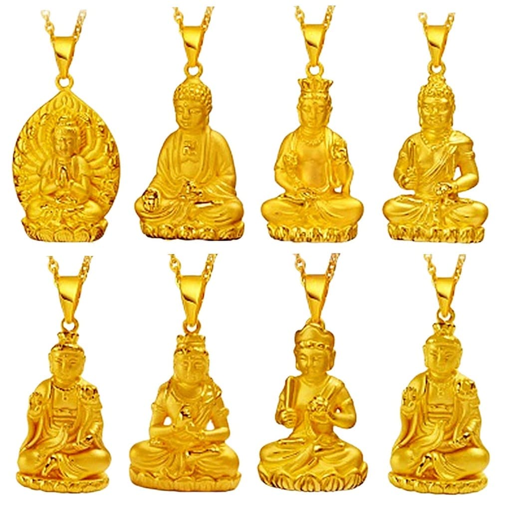 Buda banhado pingente zodíaco cabeça de buda colar oito grandes pingentes de buda sólido mil mãos Guanyin Bodhisattva pi