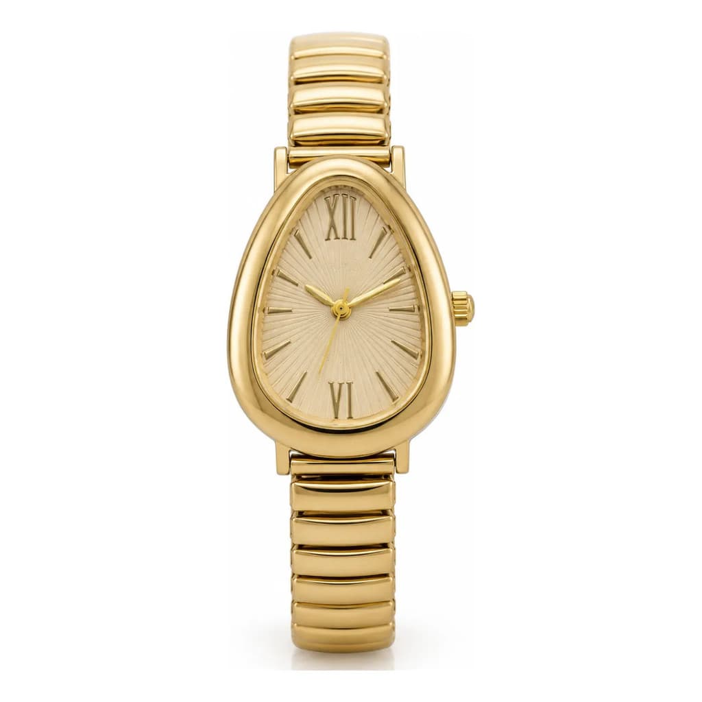 Relógio Dourado Triangular Pulseira Expansível Elegante