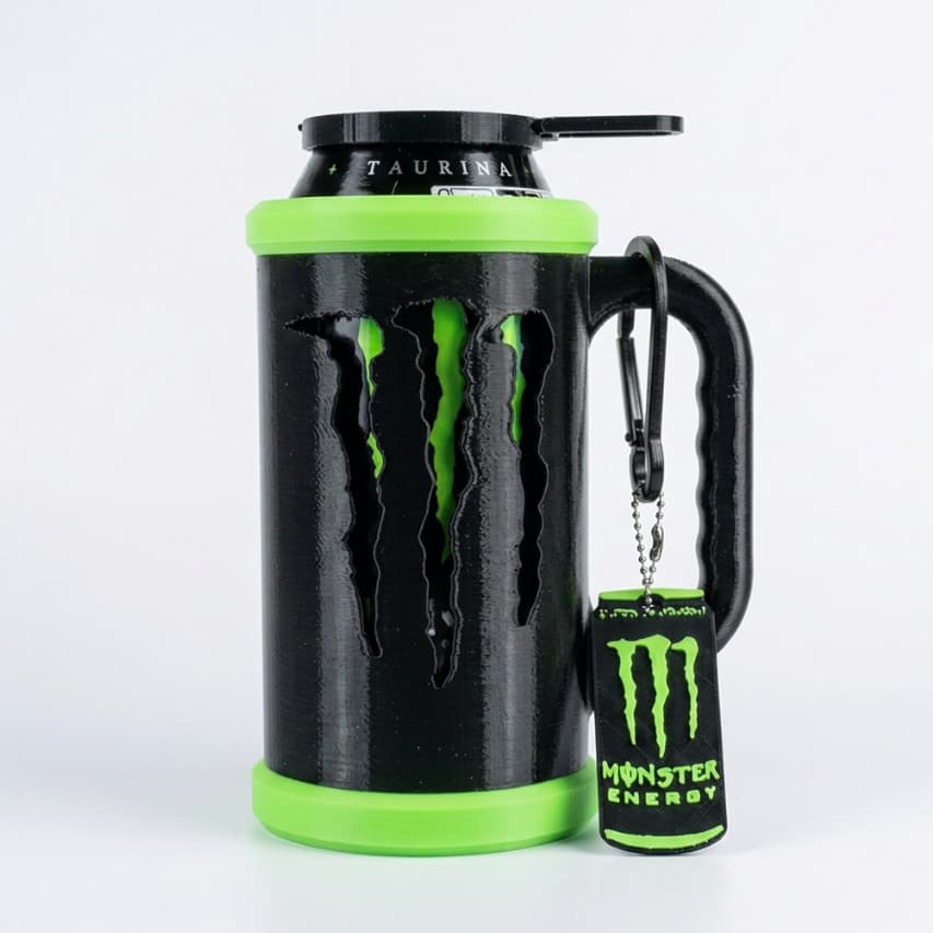 Kit Caneca Porta Lata Monster Termica Neon Verde Personalizada Com E Sem Nome Tampa+Abridor
