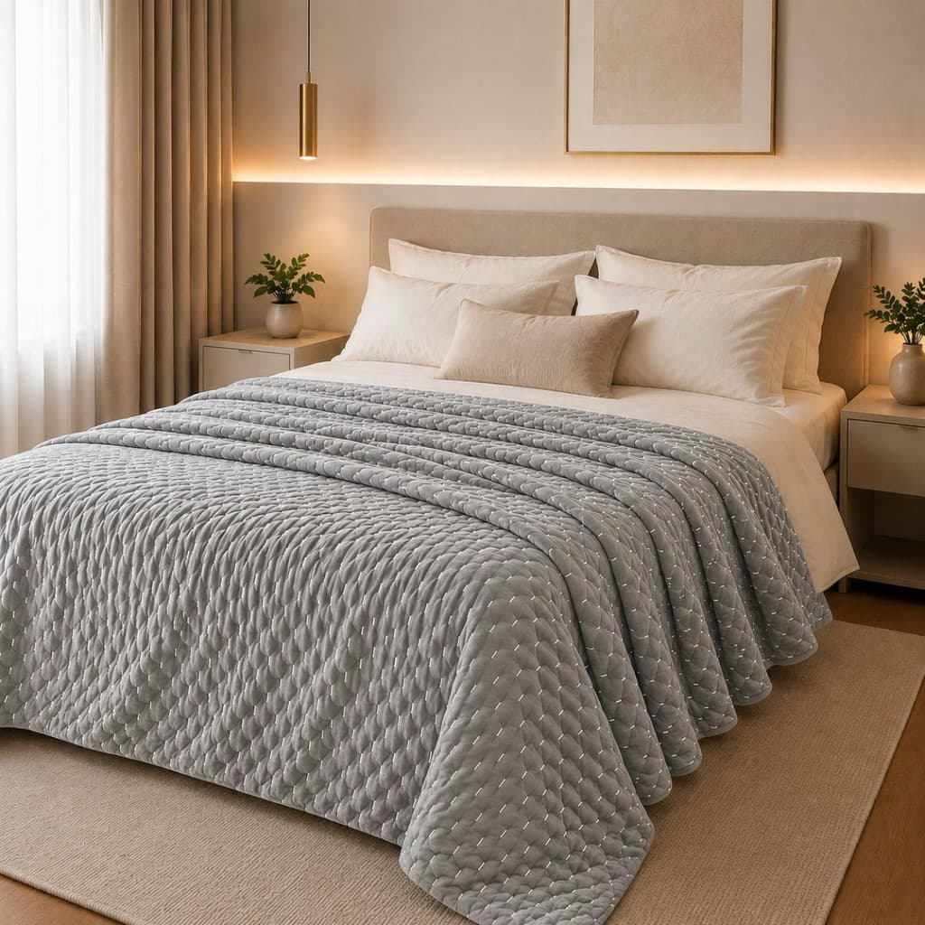Manta Casal 1,90x2,10m Decorativa Toque Macio com Relevo 100% Poliéster para Cama Sofá Conforto Premium Luxo