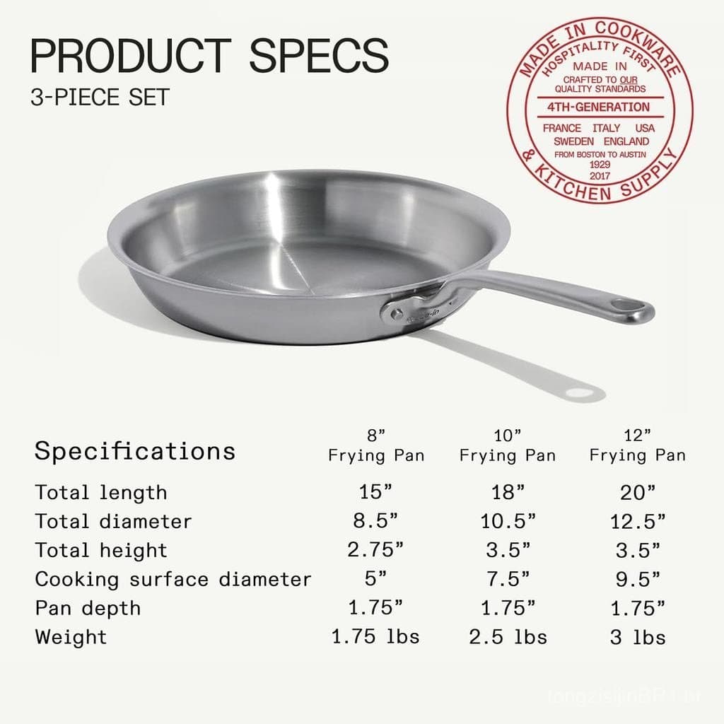 Fabricado em Utensílios de Cozinha |   Conjunto de 3 Peças (Inclui frigideiras de aço inoxidável de 8", 10" e 12") |   A