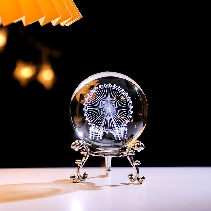 Bola de cristal de roda gigante esculpida interna 3D, suporte inferior de Metal criativo, bola de vidro de galáxia