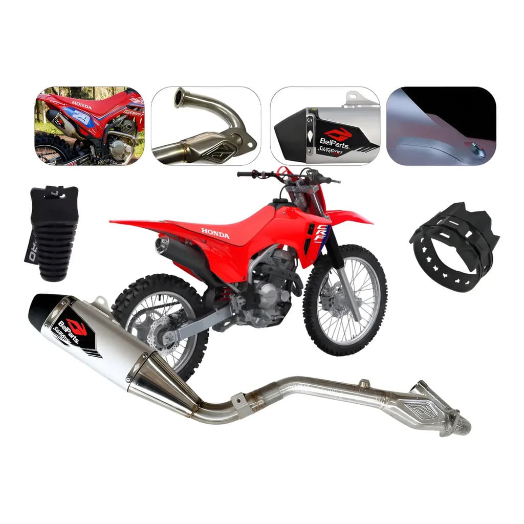 Escapamento Belparts Inox Crf 300f Ponteira Curva Crf300f escape belparts completo honda crf 300f performance