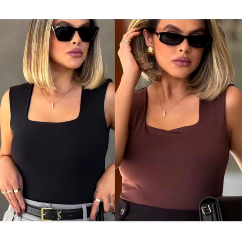 KIT 2 REGATA Blusa Feminina Regata Decote Quadrado Premium Lisa Básica Elegante Confortável Diversas Cores