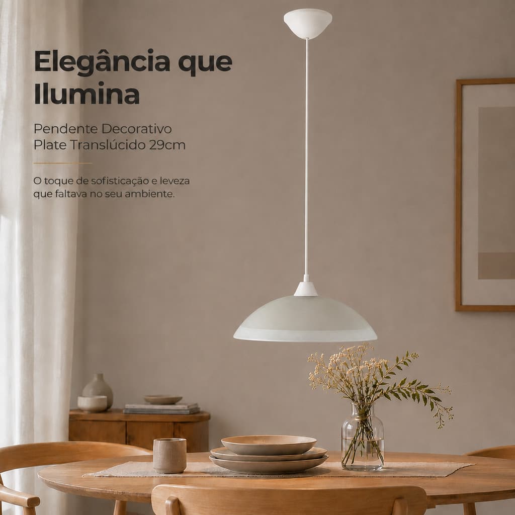 Pendente Decorativo Plate Branco Leitoso 29cm Em Vidro