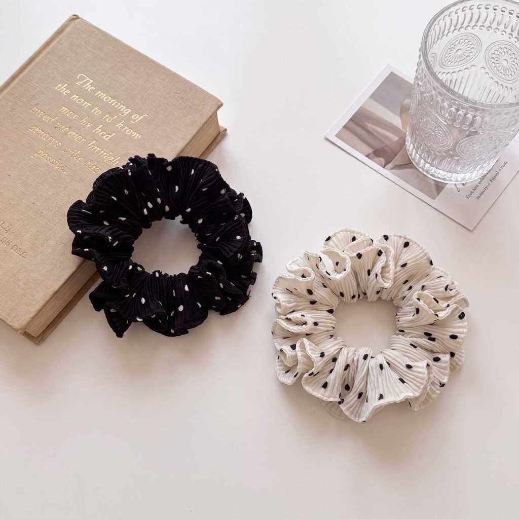 Doce estilo coreano plissado bolinhas Scrunchy anel de cabelo High-End All-Match menina tecido corda de cabelo baixo rab