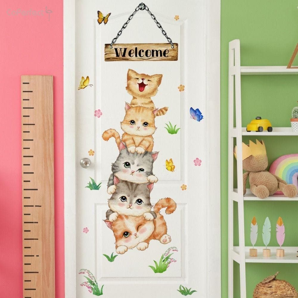 Decalques De Parede De Gato À Prova D'água Em PVC-Adesivo De Gatinhos Empilhados Para Cozinha