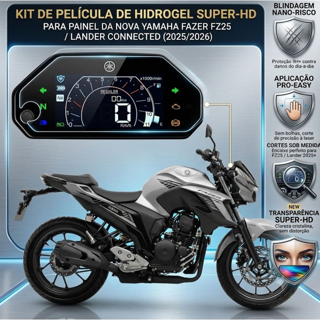 Película Hidrogel Protetora Painel Digital Nova Lander 250 2025 Fz25 Fazer 25 2025 2026 Anti Risco