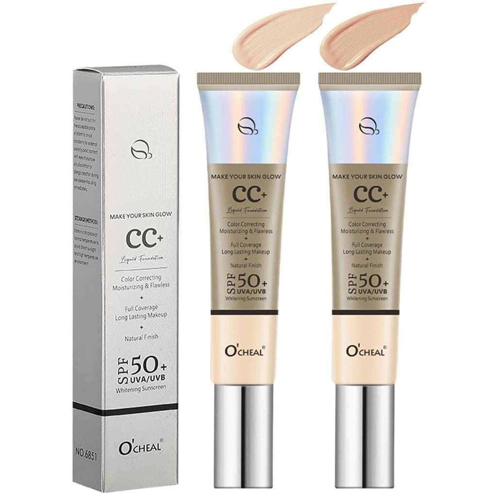 CC Cream Corretor de Cor, 2 Cores e Marfim, Base CC com FPS50, Corretivo de Cobertura Total, Poros Invisíveis, Tom de Pe