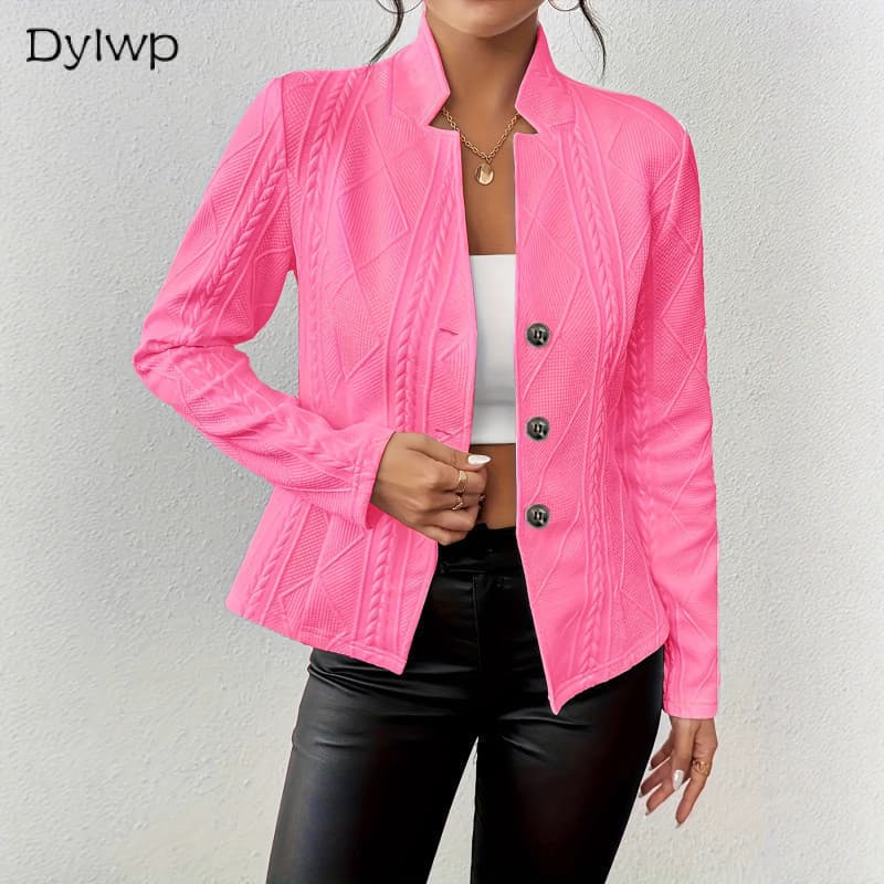 Jaqueta Feminina De Manga Comprida Primavera Outono Casual Slim Fit Com Gola Alta