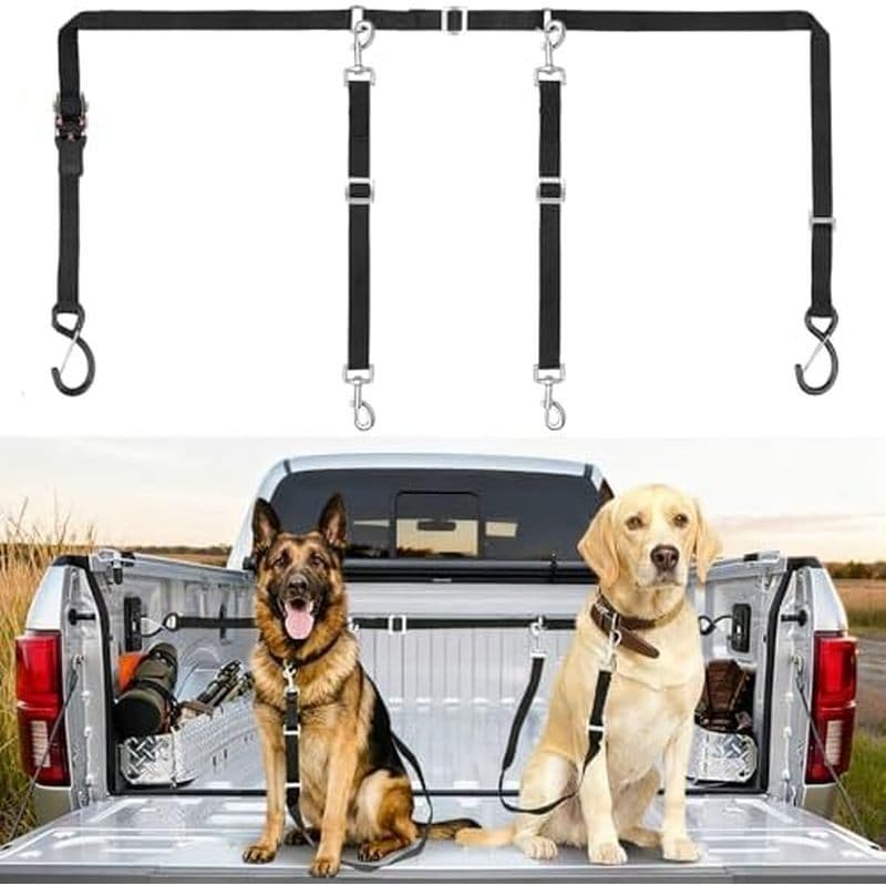 Trela Dupla Da Cama Do Caminhão Cão-Sistema Ajustável Corda De Aperto Catraca Para Dois Cães No SUV , Banco Traseiro Car