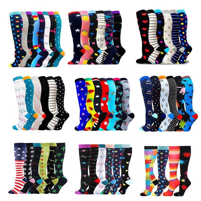 6 pares de meias de compressão unissex, adequadas para esportes, corrida, maratona, ciclismo, edema, varizes CEQZ PYOS