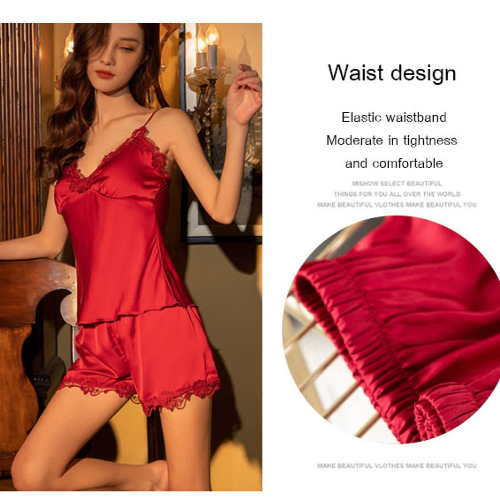 [Estilo Luxuoso] Five piece silk pajamas for women Pijama Feminino/Seda Confortável/Roupão Feminino