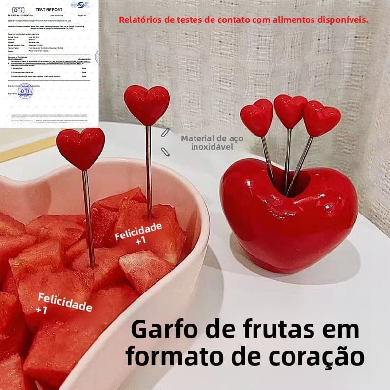 Garfos criativos em formato de coração para frutas, um conjunto de palhetas de frutas em aço inoxidável para uso domésti