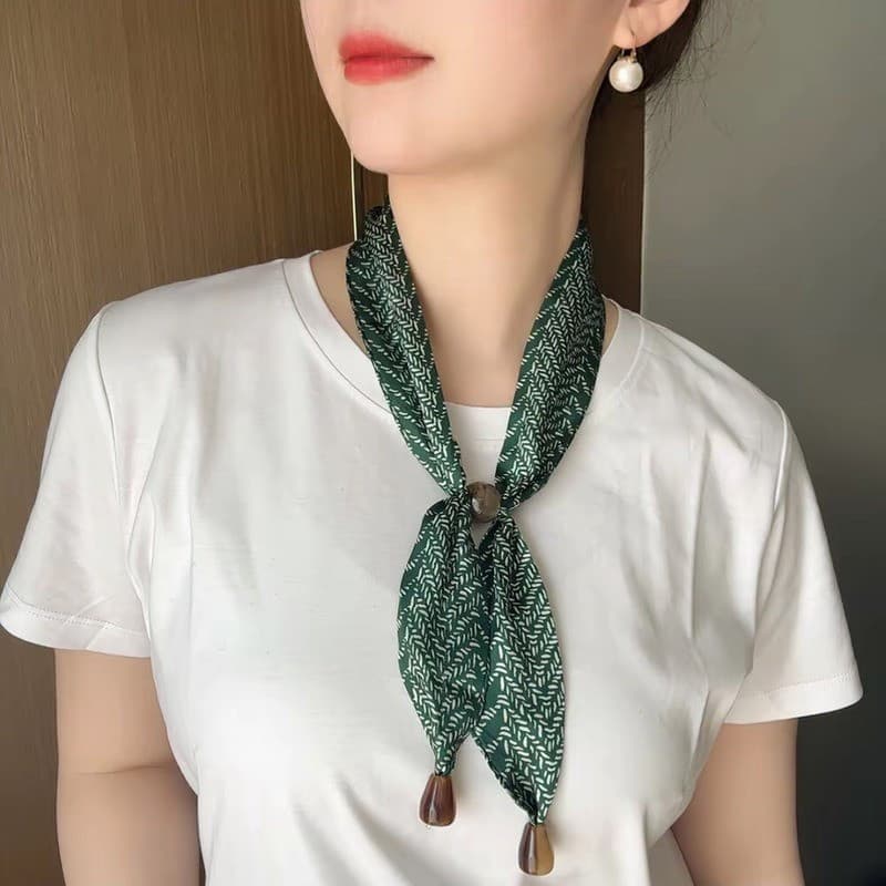 Lenço de seda longo com contas vintage, lenço multifuncional estilo vintage para usar como colar, corrente de cintura co