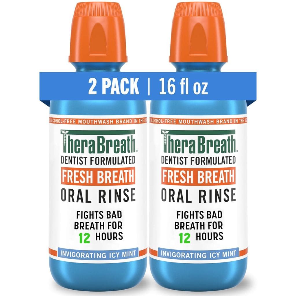 Enxaguante bucal TheraBreath Fresh Breath, sabor menta gelada, sem álcool, 16 fl oz (pacote com 2) ZORE