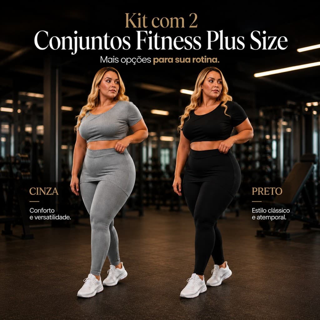 Kit 2 Conjuntos Fitness Plus Size Feminino Cropped e Legging Cintura Alta Academia Treino Casual GG G1 G2  Opção 2