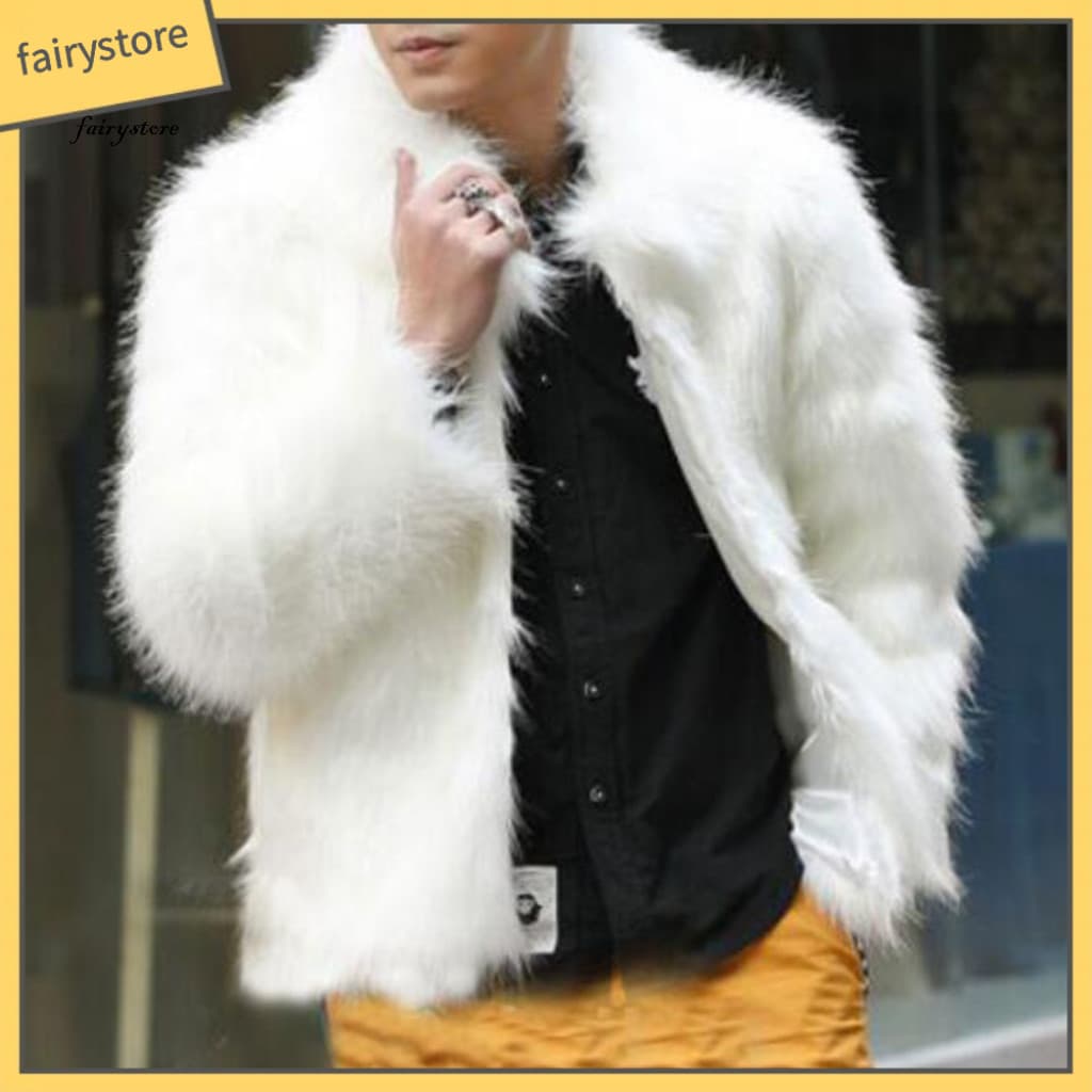 Retro Design Coat Imitation Fur Jacket Men's Warm Lapel Collar Long Sleeve Windproof Casual Versatile Outerwear for Dail