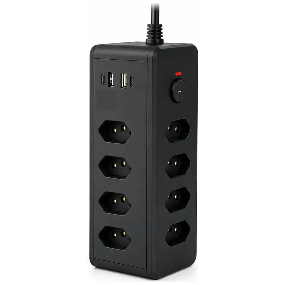 Filtro de Linha 2500W 10A 8 Tomadas USB e USB C Cor Preto XC-FL-13