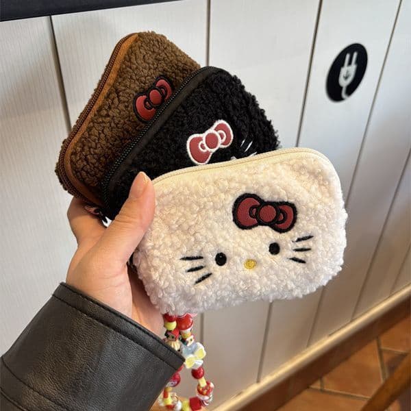 Luxuoso porta-moedas feminino bordado com a fofa Hello Kitty.