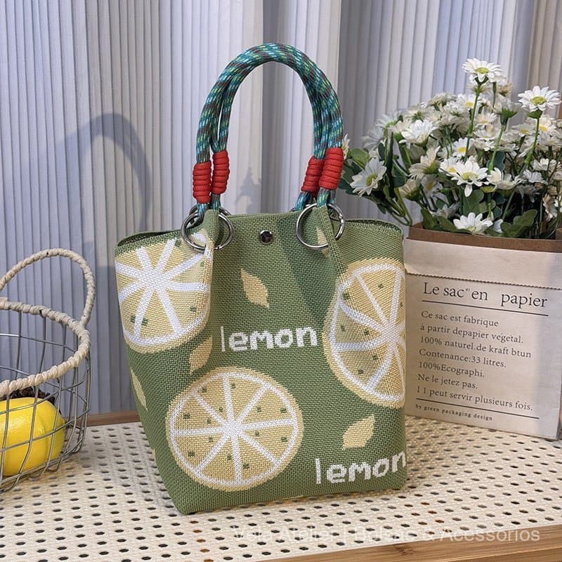Bolsa Feminina De Mão Tricô Estampa Divertida Sacola Tote Espaçosa Casual