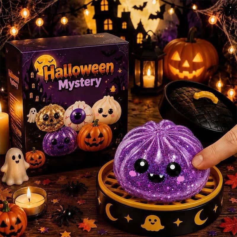 Brinquedo de prensa de lodo de Halloween, música fantasma de pitada de pão, conjunto de caixa de presente
