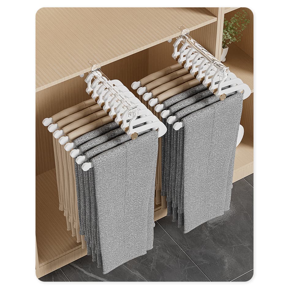 Novo guarda-roupa doméstico embutido calças Rack retrátil Slide ferroviário Pull-out dois-em-um armazenamento sem perfur