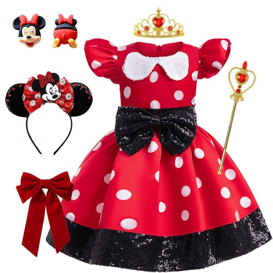 Vestido de Princesa Disney Minnie RA89 para Meninas, Fantasia de Cosplay para Festa, Carnaval e Halloween, Tamanhos 12M-