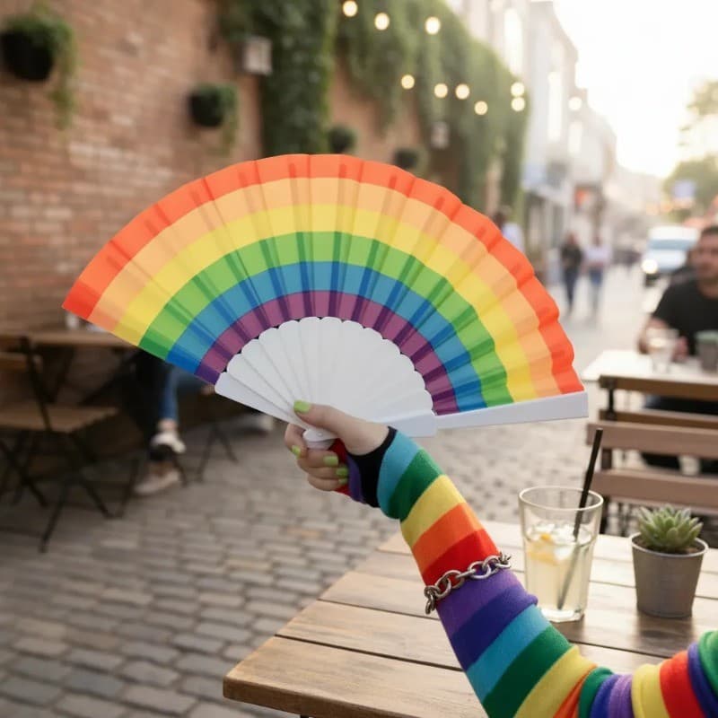 Leque Arco Iris Carnaval Festa Bandeira Lgbt Colorido 23cm
