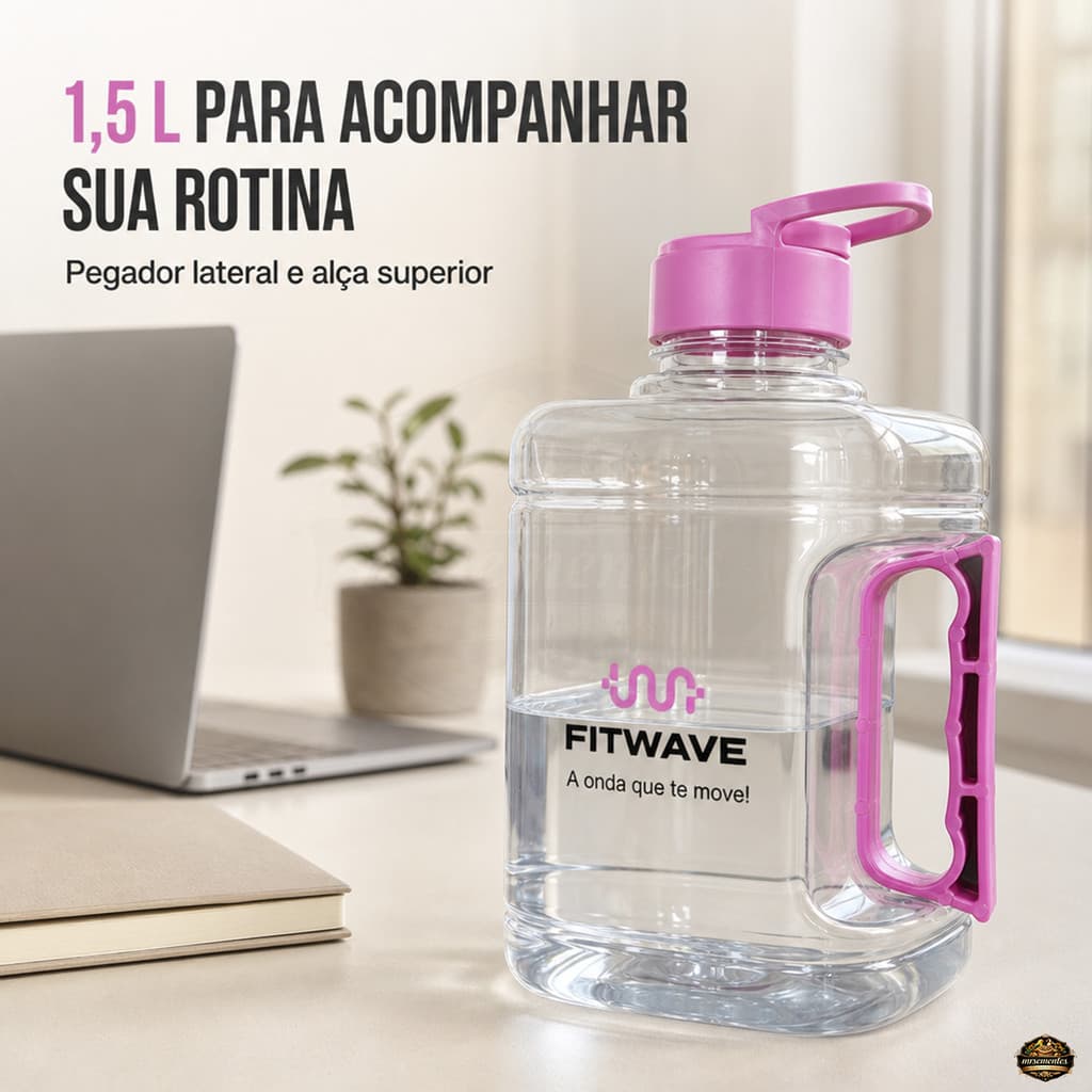 Garrafinha Água Academia 1,5 Litros Galão Esportivo Com Alça Pegador Lateral Antivazamento Rosa