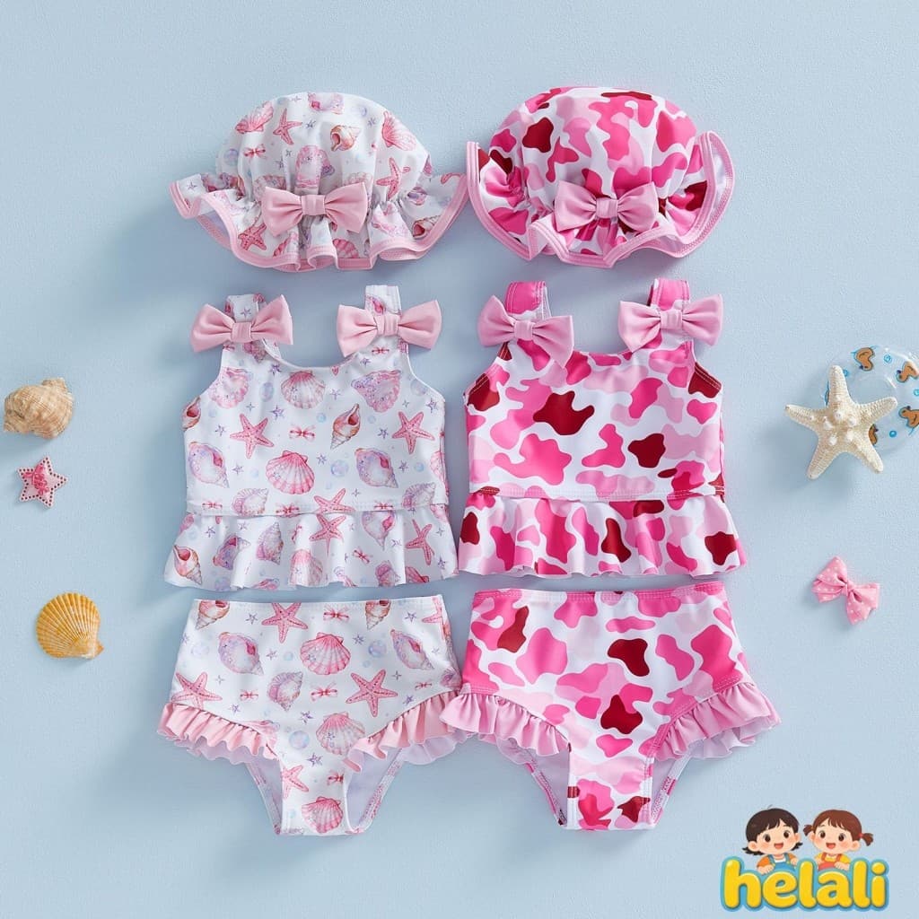 [helali] Maiôs De Duas Peças Para Meninas , Sem Mangas , Tankini , Trajes De Banho De Verão