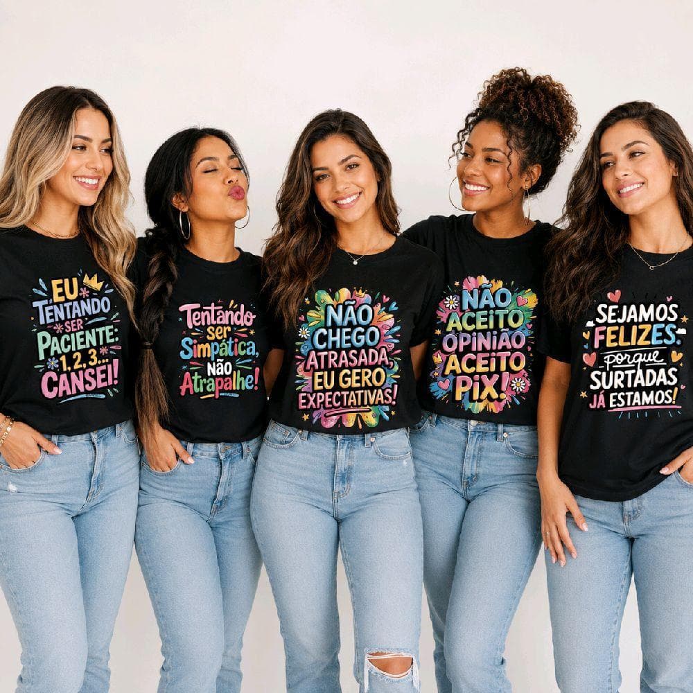 Blusa Feminina 100% Algodão Estilosa Básica Estampada Frases Engraçadas P ao GG