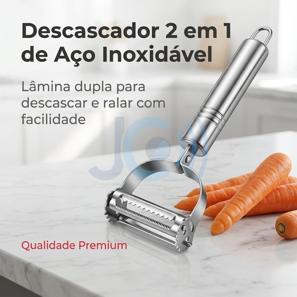 Descascador e Fatiador Julienne 2 em 1 Aço Inox para Legumes e Frutas Cortador Tiras Cozinha Multifuncional
