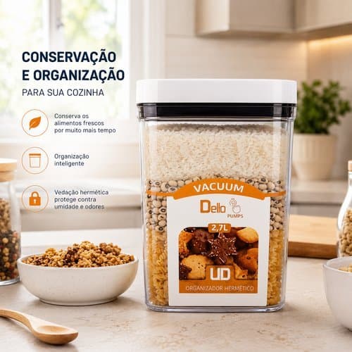 Pote Hermético Retangular Pumps 27 Litros Tampa Com Trava Vedação Estanque Mantém Alimentos Frescos