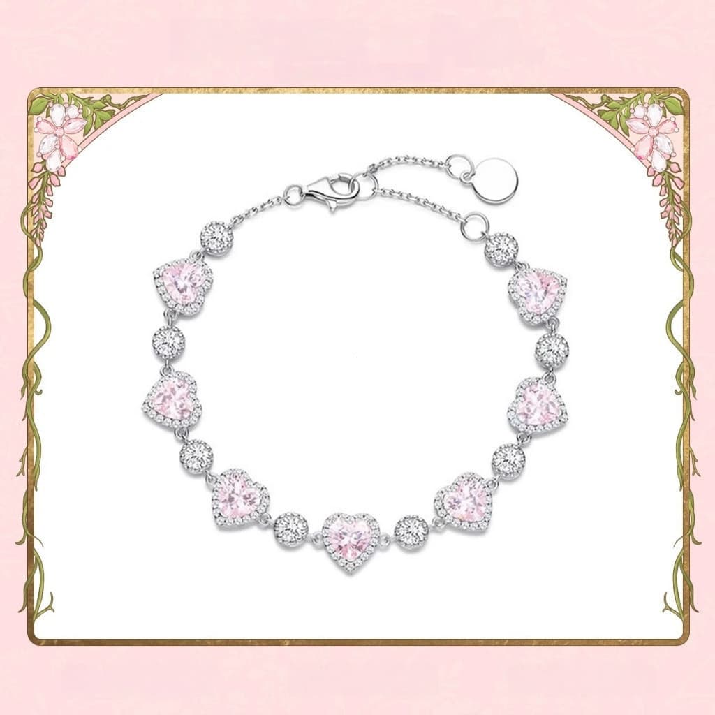 Pulseira de Zircônia em Forma de Coração Brilhante, Prata S925, Rosa e Branco, Presente de Luxo ZMMP GDS8