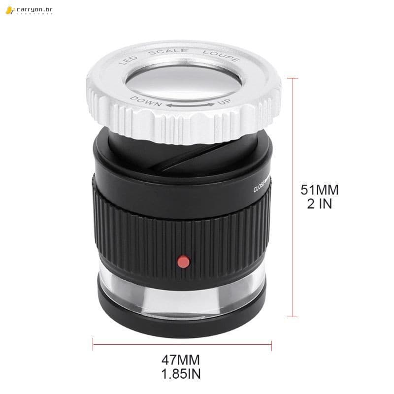 Lupa 30X Com Luz LED-Detector De Moeda Em Escala Cilíndrica Preto