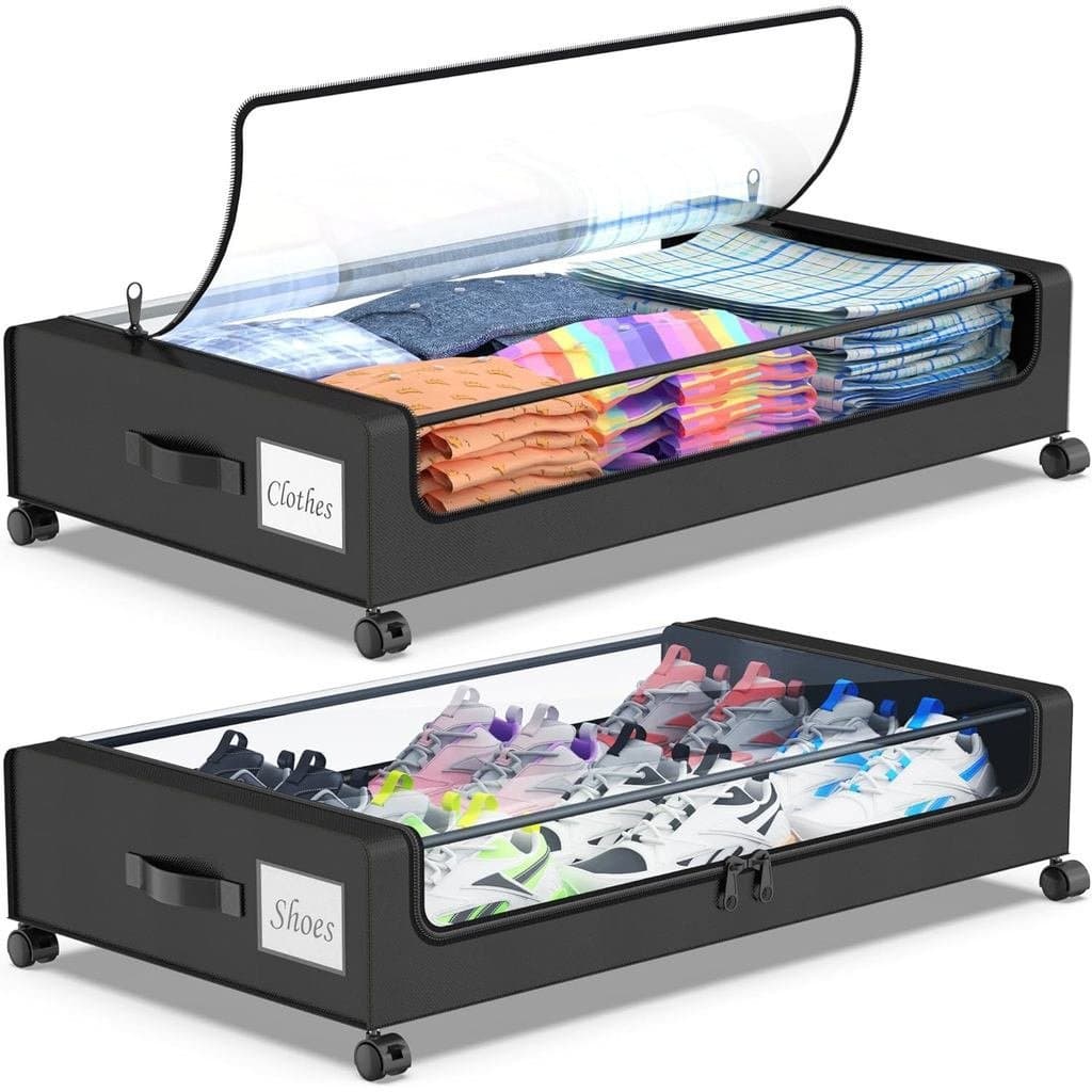 Beborxue Organizador de para Abaixo da Cama com Rodas, Conjunto de 2 Caixas de para Abaixo d