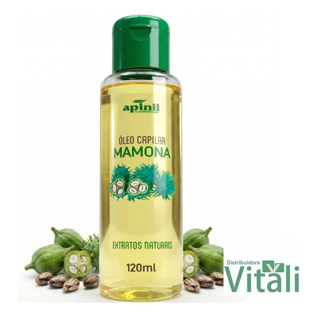 Óleo Capilar Mamona 120ml Apinil - Rícino Puro Anti Queda, Nutrição e Brilho para Cabelo e Cílios