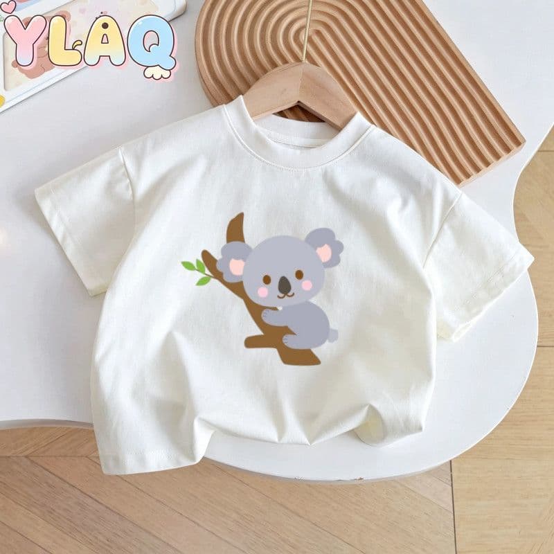 Camiseta De Manga Curta Com Estampa De Coala De Desenho Animado Para Crianças , Novo Top De Gola Redonda De Verão Menino