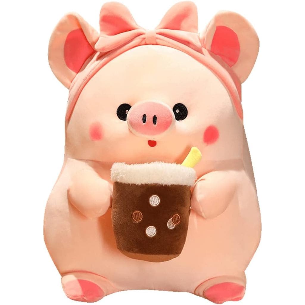 ELAINREN Brinquedo de Pelúcia Porquinho Boba Tea, Porquinho de Pelúcia Fofinho com Chá de Bolhas, Bonecos de Pelúcia Kaw