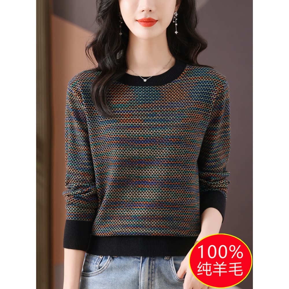 Primavera outono novo estilo camisola feminina pulôver em torno do pescoço topo mãe camisa de fundo de malha estilo curt