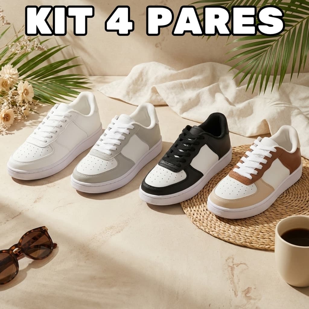Kit 4 Pares Tênis Unissex Casual Moderno Super Confortável Para Caminhada Academia
