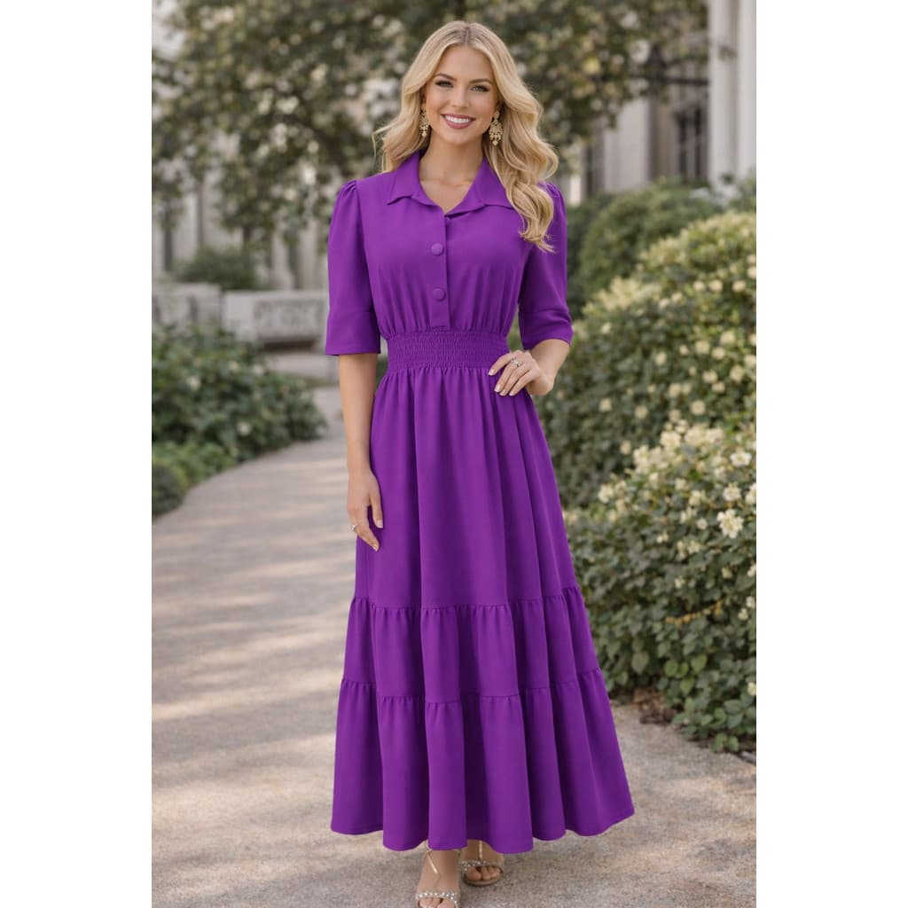 Vestido Feminino Elegante Chique Luxo Estilo Moda Longo Manga 3/4 Botão Leve 2738
