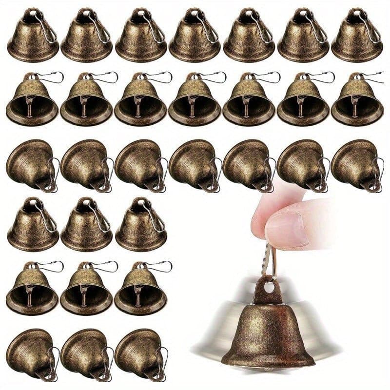30 peças de Sinos Artesanais, Pequenos Sinos de Latão com Ganchos de Mola, Sinos Vintage para Pendurar em Sinos de Vento