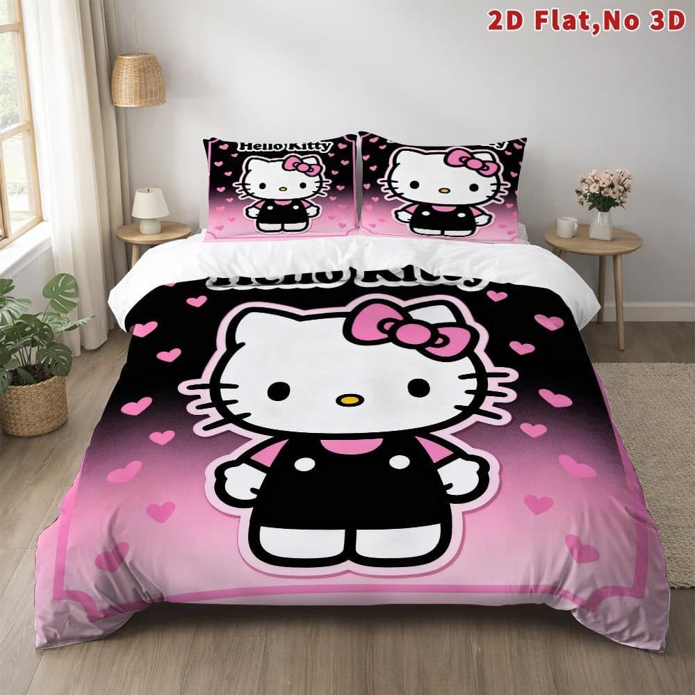 Conjunto de 3 peças de desenho animado plano 2D Conjunto de colcha de inspiração de Anime Roupa de cama respirável Desig