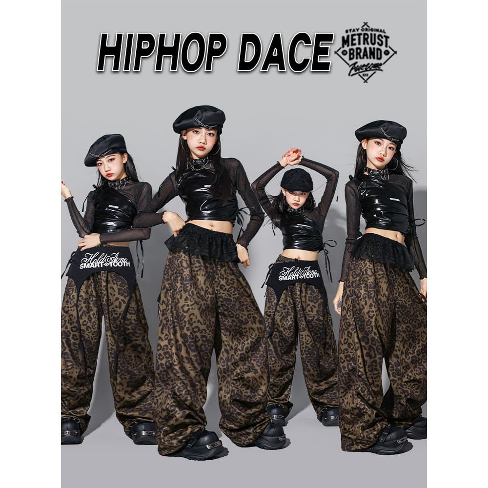 Meninas jazz leopardo impressão jazz trajes de dança meninas prática roupas calças crianças dança rua desempenho roupas