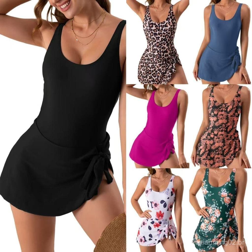 Maiô estampado de peça única para mulheres, vestido de peça única ajustado, roupa de banho de praia para comércio exteri
