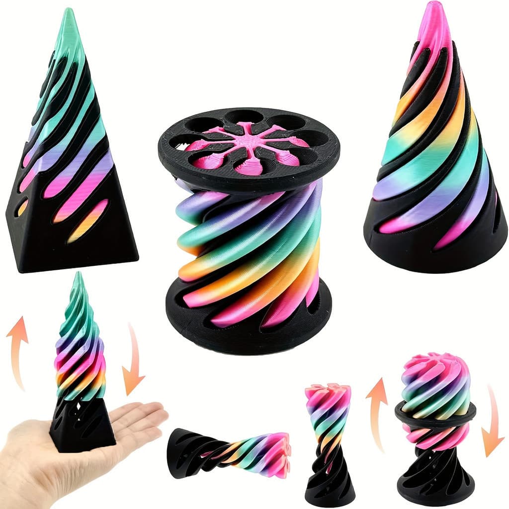 Um conjunto de brinquedos de ponta do dedo de vórtice espiral de impressão 3D - labirinto de pirâmide cônica impossível,