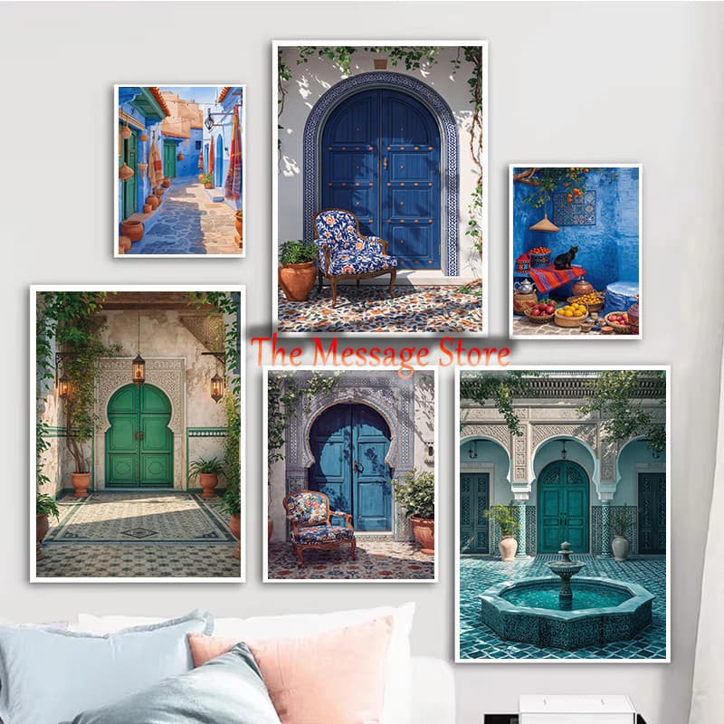 Pôster em Tela de Decoração de Parede: Tradição Arquitetônica do Pátio Marroquino de Marrakech ZR8E